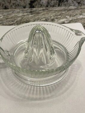 Antique Clear Glass Reamer Juicer w Loop Handle Large 6" Grapefruit Orange Lemon
